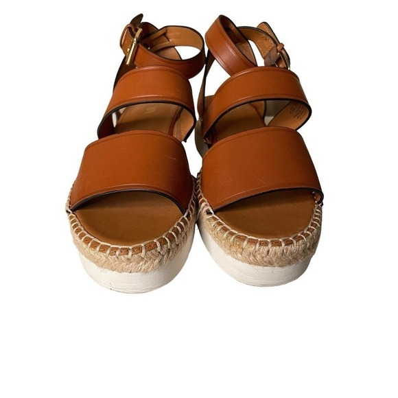 Franco Sarto Calvin Sandals Brown Leather Size 9.5 Platform Ankle Strap Buckle - Picture 8 of 11